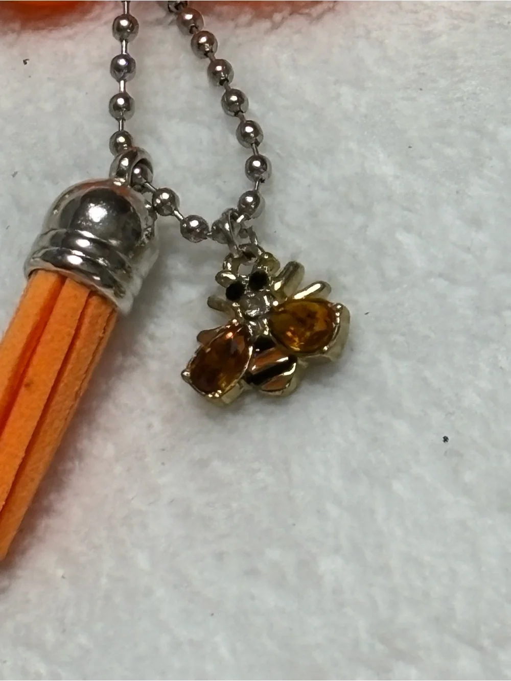Handmade Orange Bead Keychain Bracelet, Pen, Bookmark, Charm Bundle